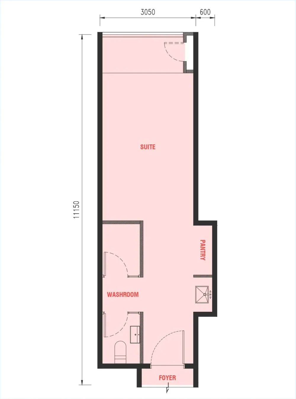 Sample single-suite layout at The Bedrock