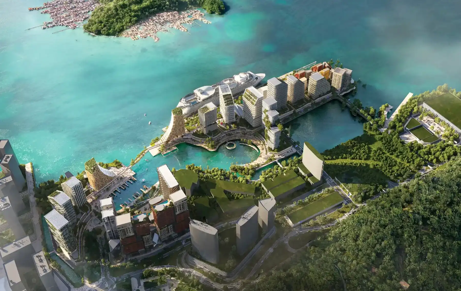 Aerial view of the Jesselton Docklands precinct on the Kota Kinabalu waterfront