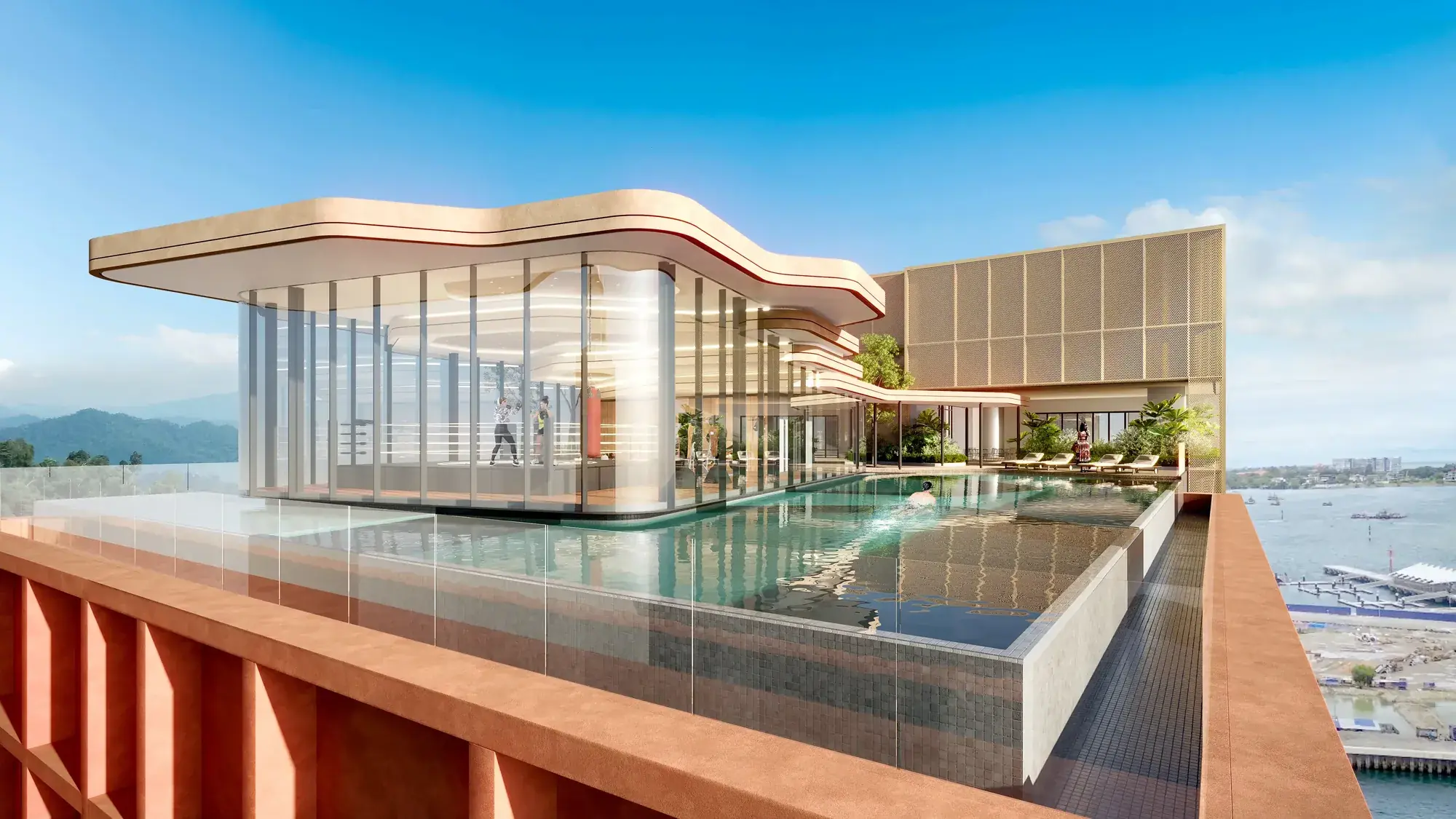 Rooftop infinity pool and sky lounge at The Bedrock, Kota Kinabalu
